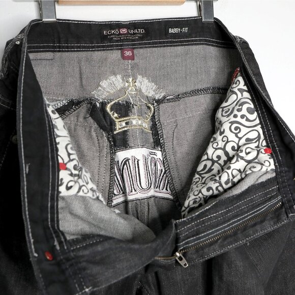 Vintage Y2K Ecko Unltd Baggy Black Jeans Men's Skater Hip Hop Embroidered Denim - Picture 6 of 15